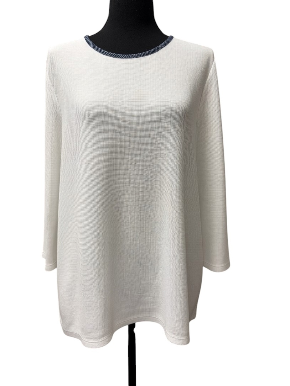 Allison Daley White Long-Sleeve Tunic with Navy Trim Size L